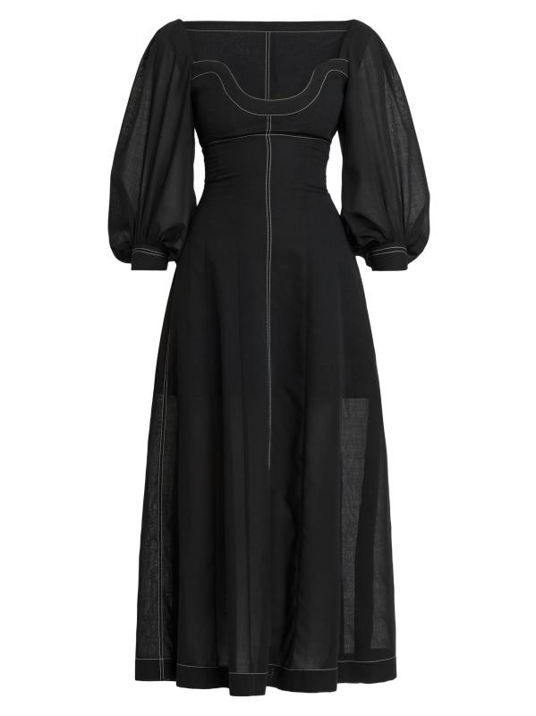 فستان بوستير ماكسي بأكمام منفوخة مخيط من الأعلى