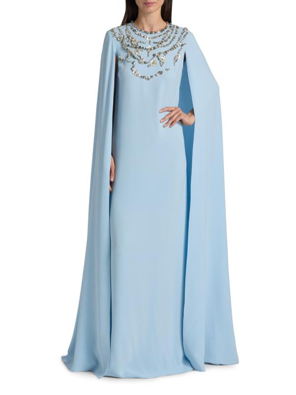 #2: فستان من مزيج الحرير المطرز والمزين بالكريستال - سكاي