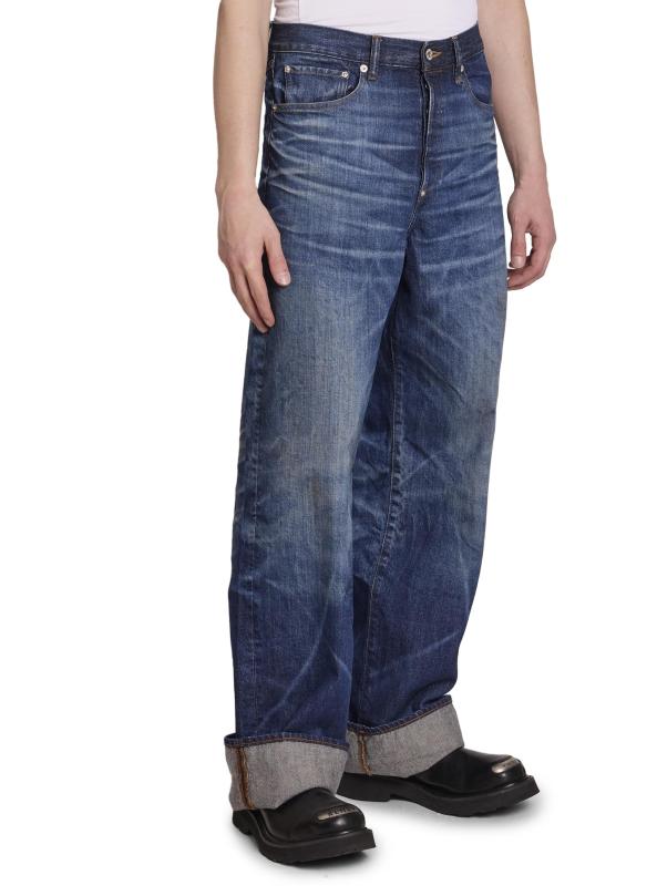 #3: بنطال جينز Turn-Up Wide - قماش جينز أزرق قذر من الأحجار