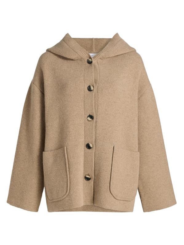 جاكيت نيلي هودي من صوف ميرينو باللون الأبيض