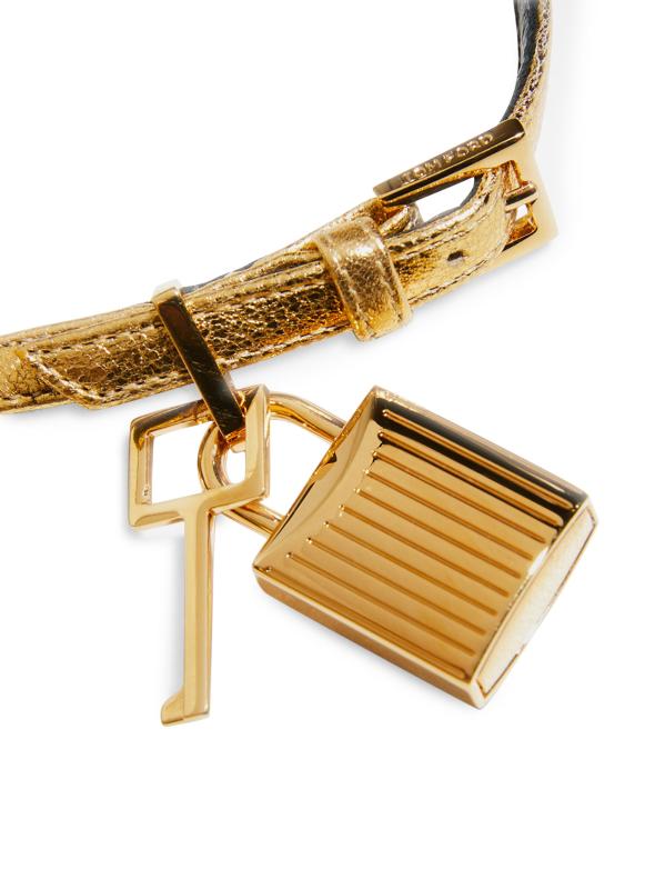 #7: صندل Padlock 105 مصنوع من الجلد المعدني ومزود بحزام للكاحل - الذهب