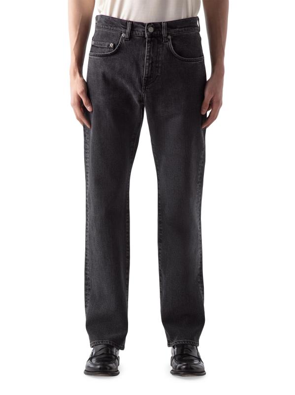 Washed-Denim Mid-Rise Straight-Leg Jeans