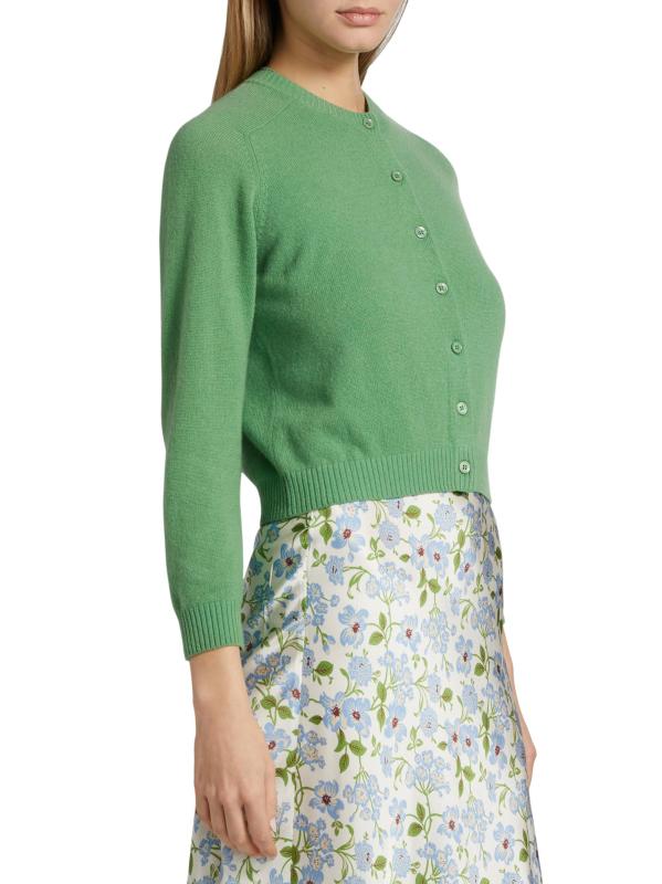 #3: كارديجان كلودين من الكشمير برقبة مستديرة وأزرار أمامية - أخضر كيلي فاتح