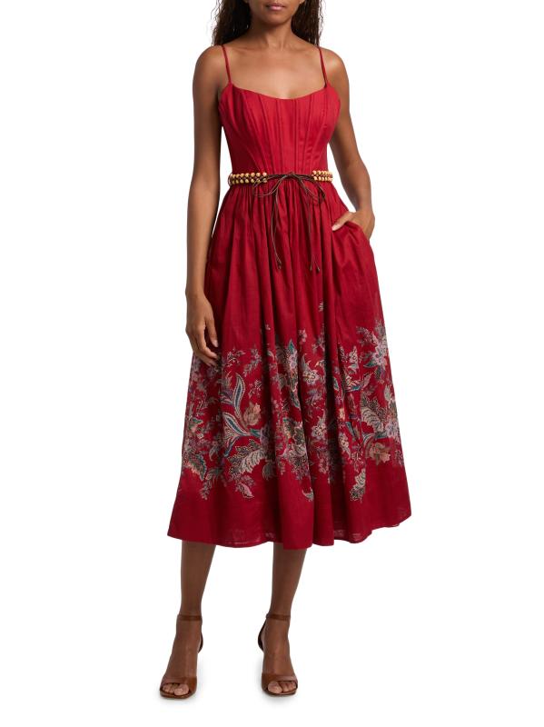 Shop Zimmermann - Rhiannon Floral Corset Midi-Dress | Saks