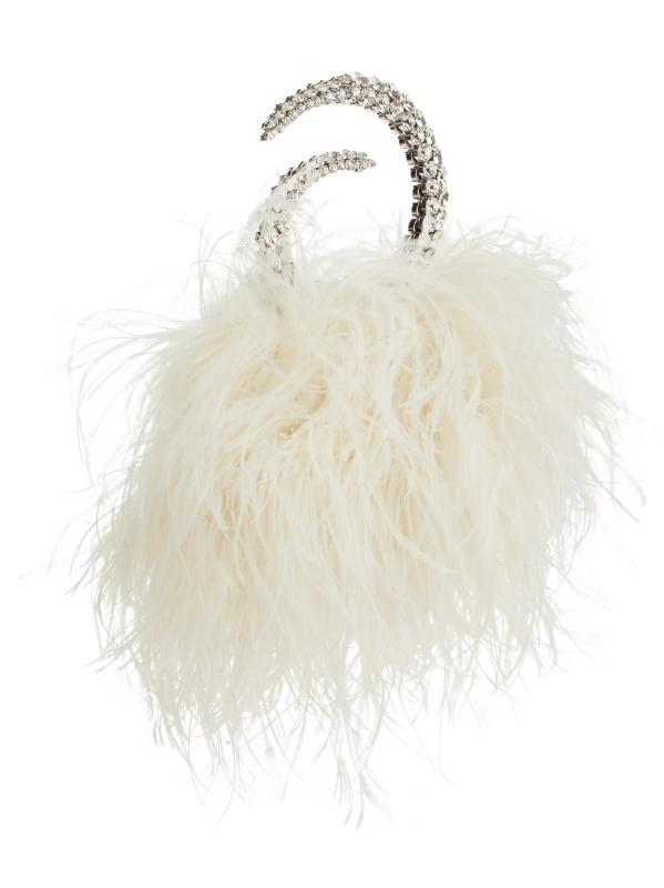 #4: حقيبة كارما المصنوعة من الريش بمقبض مزخرف - أبيض