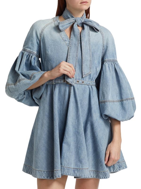 【Zimmermann】TIE NECK DENIM MINI タイネック デニム ミニ Zimmermann - ティエネック・デニム・ミニドレス をオンライン
