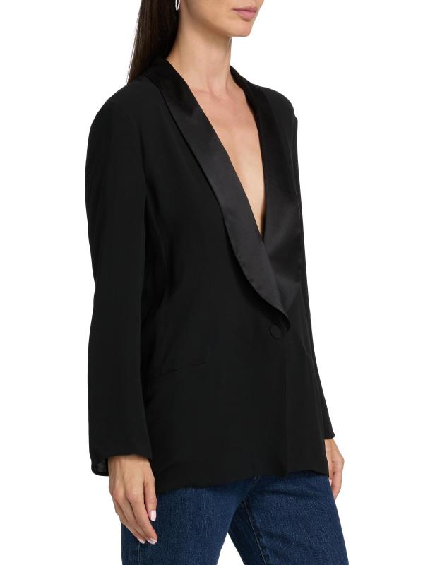 #3: بليزر حريري مزين برسمة ساتان - أسود