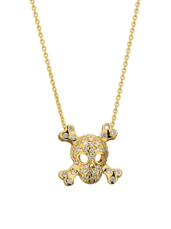 قلادة على شكل جمجمة من Tiny Treasures من الماس والذهب الأبيض عيار 18 قيراطًا