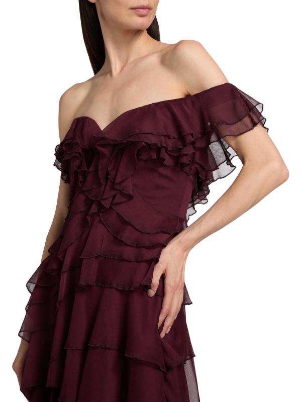 #5: فستان إيمالين شيفون كاسكيد متوسط الطول بأكتاف مكشوفة - بينوت نيور