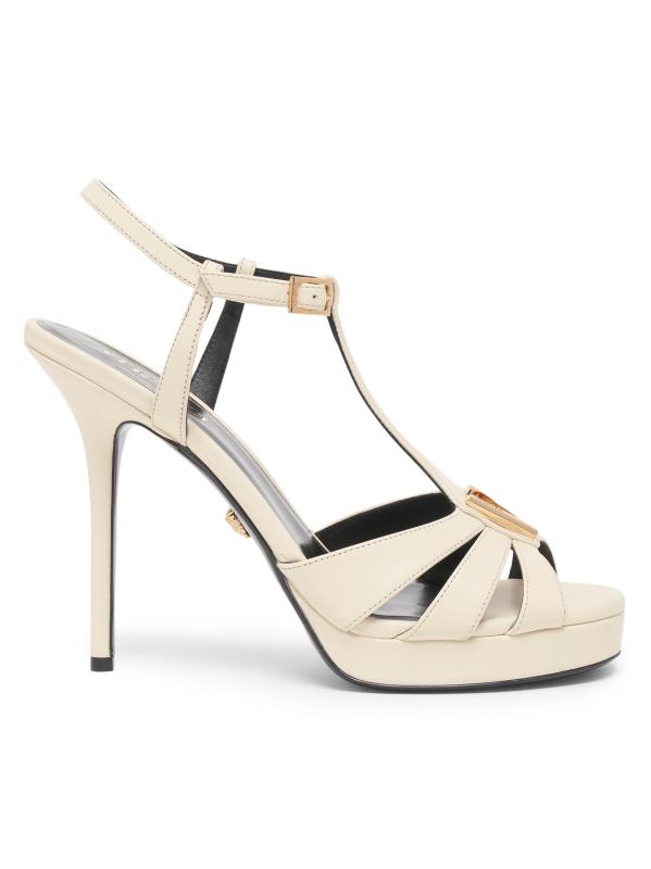 صندل ذو منصة جلدية بشعار V 120 مم