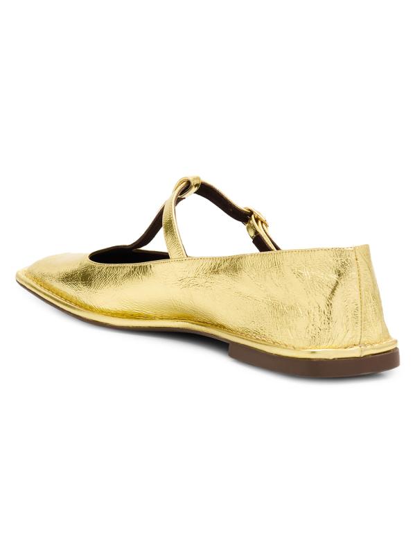 #4: حذاء باليرينا من الجلد المعدني بحزام على شكل حرف T - الذهب