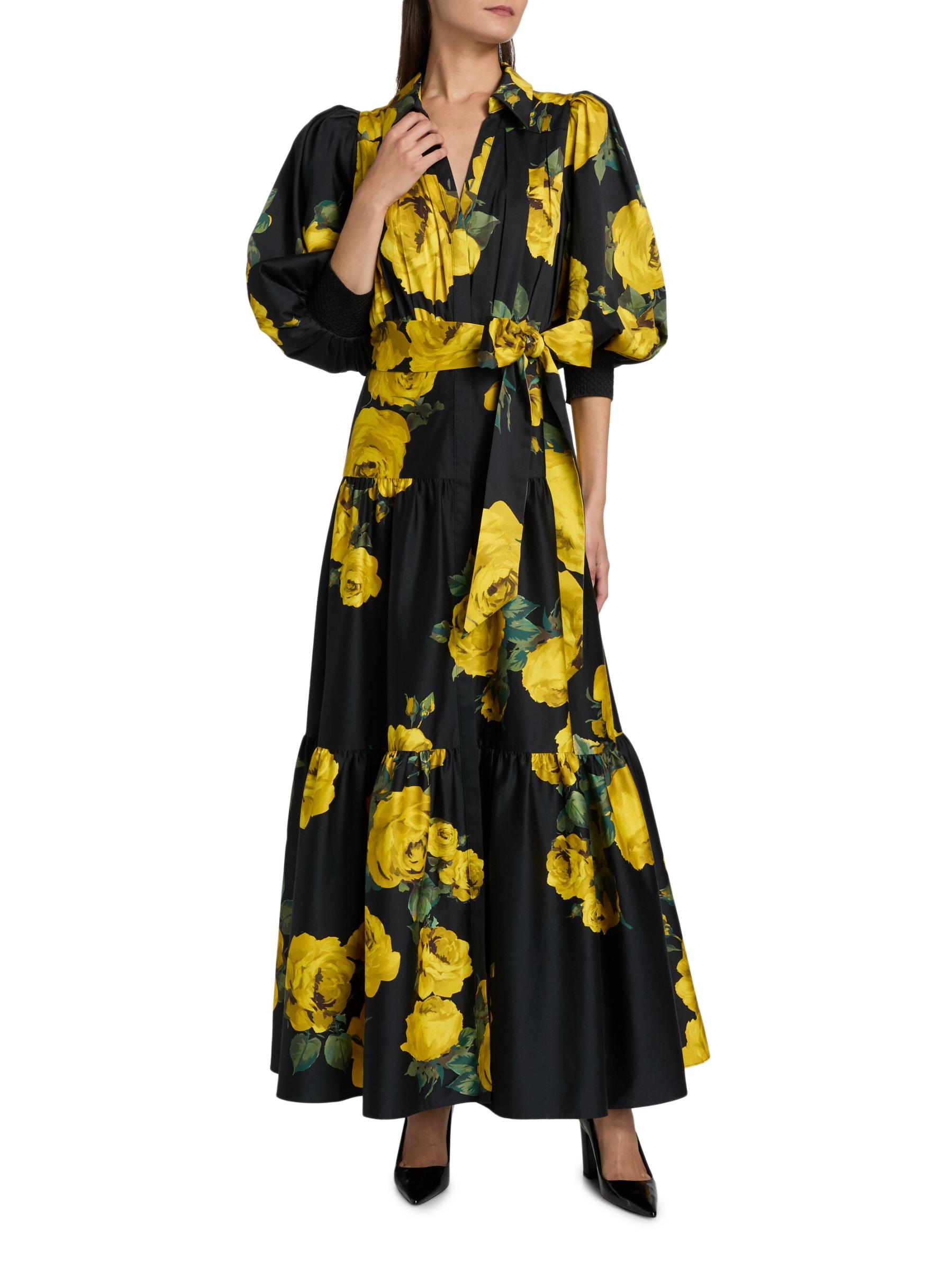 【Alice+Olivia】CORA 花柄 タイ付き ティアード シャツドレス Alice + Olivia - コーラ・ボリューム・ティアード・シャツ