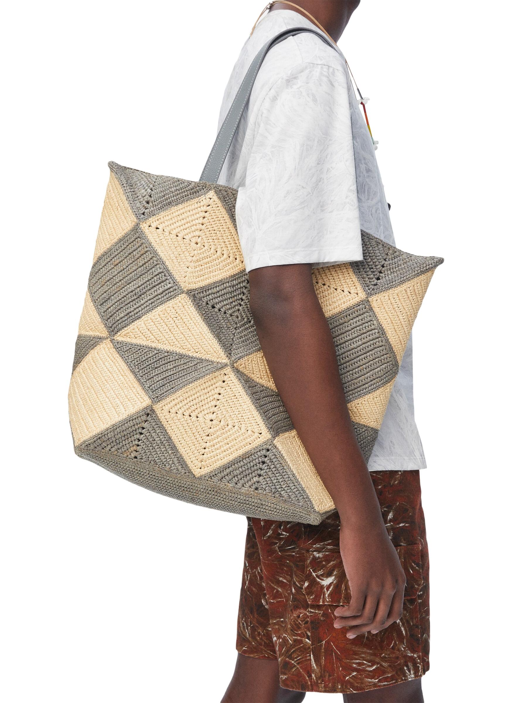 ＊Loewe X Paula`s Ibiza＊ パズルフォルド トート XL LOEWE - Paula's Ibiza Puzzle XL Leather-Trimmed Raffia Tote