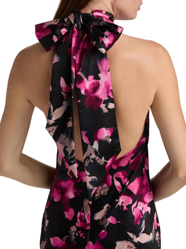 #5: فستان تاتيانا برقبة عالية من الساتان الزهري - زهور برية متعددة