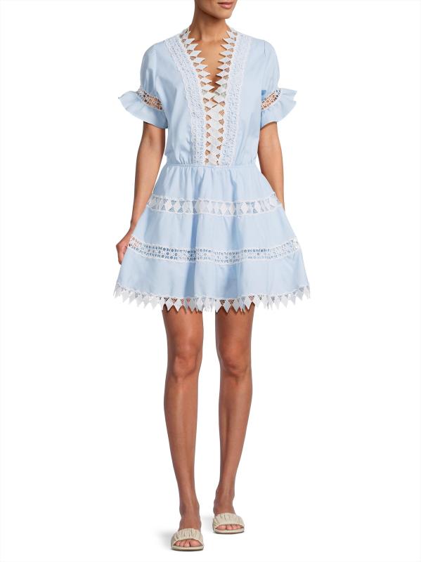 #6: فستان أورا صغير مطرز - أزرق + أبيض