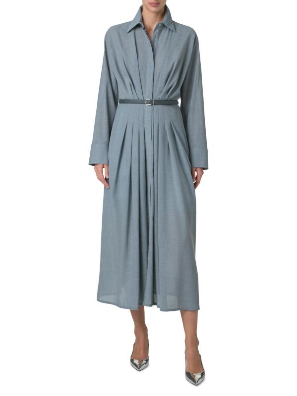 Shop Akris Wool Pleated Long-Sleeve Midi-Dress Saks Fifth