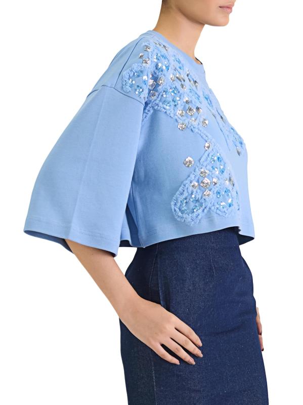 #4: تي شيرت قطني مطرز بالثريا - أزرق