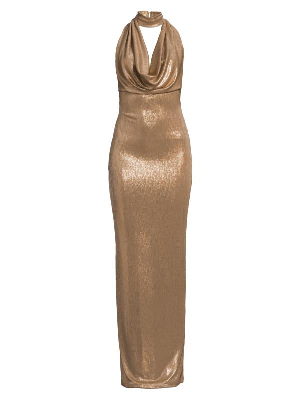 فستان إيولاليا ماكسي برقبة على شكل قارب ميتاليك