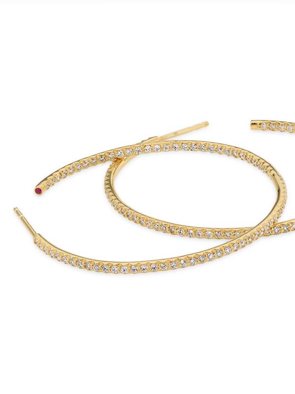 #4: أقراط دائرية من الداخل والخارج من الماس عيار 1.4 من TCW والذهب الأبيض عيار 18 قيراط/1.75 بوصة - أصفر + ذهبي