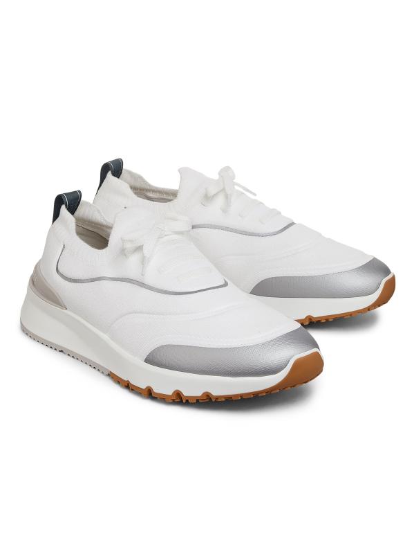 【Brunello Cucinelli】レザートリムニット slip-onスニーカー Brunello Cucinelli - レザートリムスリッポンスニーカー を