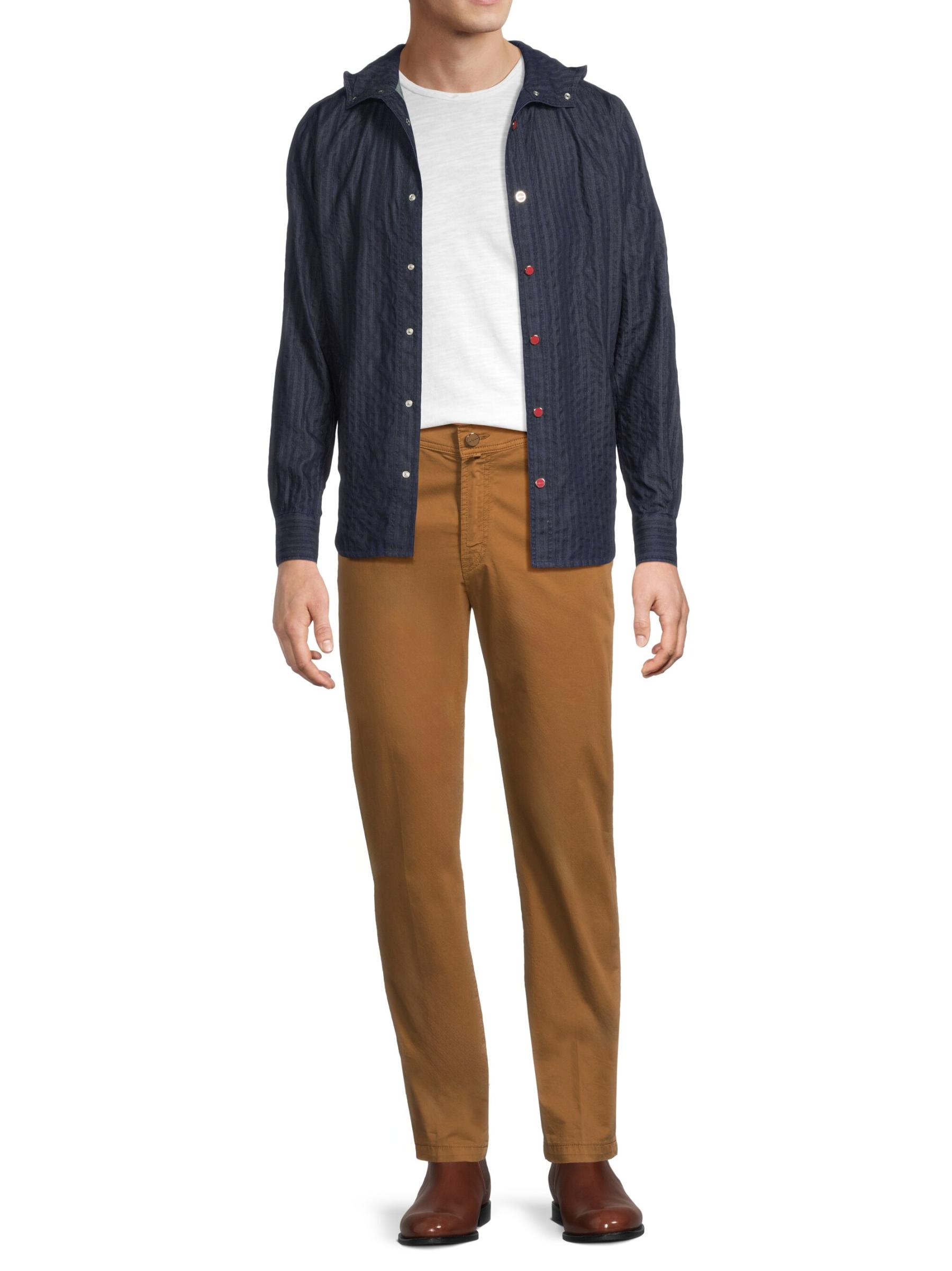 Kiton - マリアーノ・ストライプ・コットン・フードシャツ を