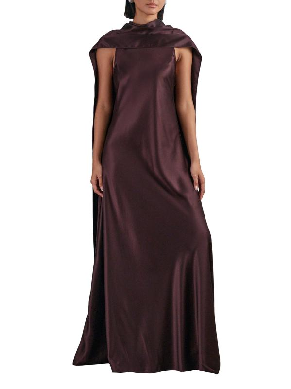 #2: فستان كابباك من الساتان المزيف - عنابي اللون