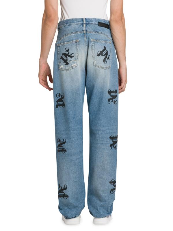 #4: بنطال جينز بساق مستقيمة من سلسلة Monogram - رمادي فاتح