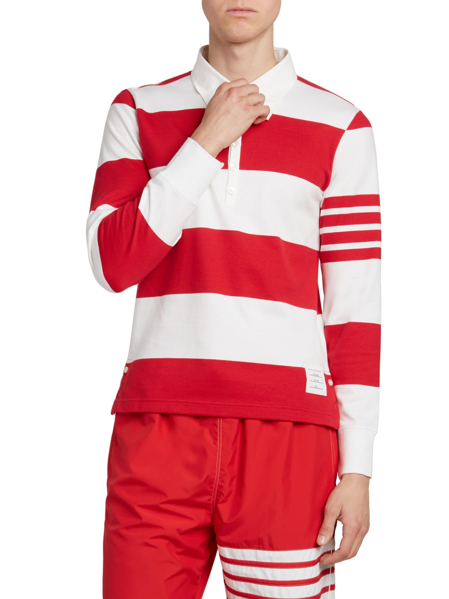 最新入荷 Thom Browne - ストライプ・コットン・ラグビー・シャツ を ウェア