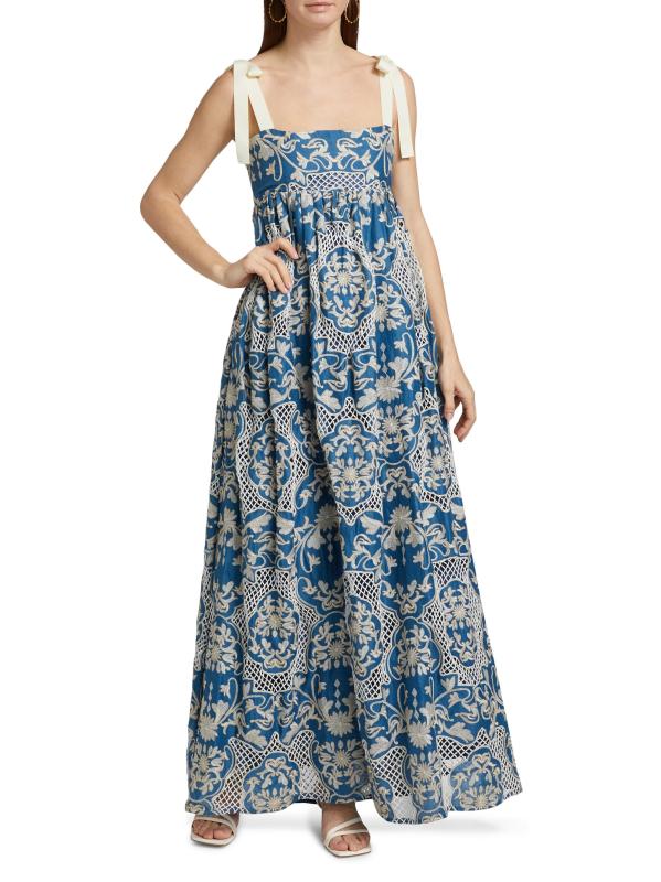 #2: فستان ماكسي مطرز بشرائط فيربينا - متعدد الألوان