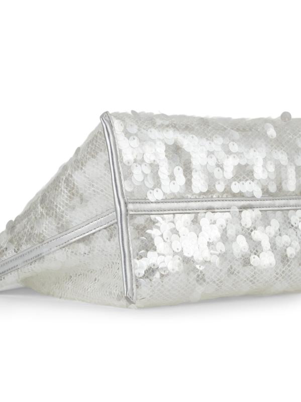 #6: حقيبة تسوق صغيرة مزيّنة بالترتر الشبكي - فضة