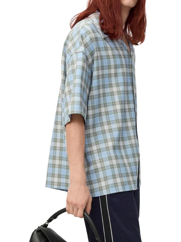 #4: قميص كامب من الصوف المزركش بأزرار أمامية - أزرق فاتح وأبيض