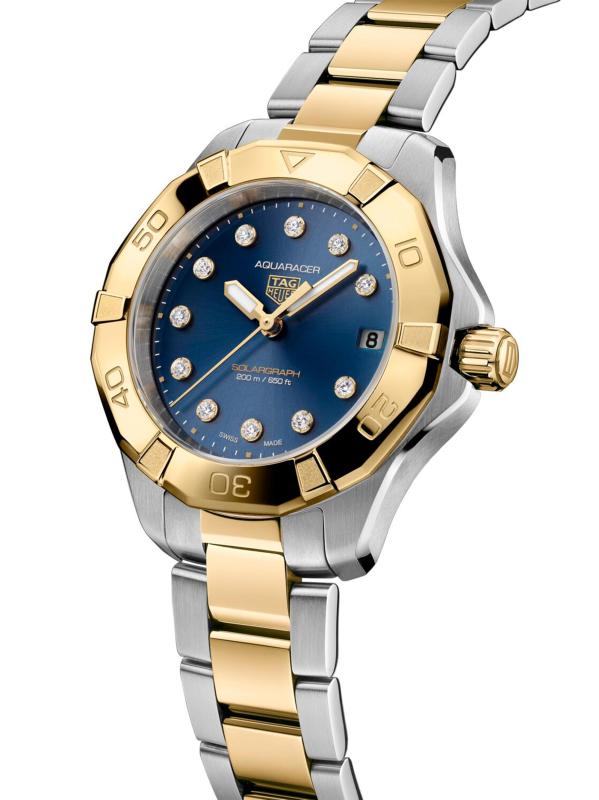 #2: ساعة أكواريسر من الذهب الأصفر عيار 18 قيراط والفولاذ المقاوم للصدأ وبسوار ألماس 0.15 TCW/34 مم - STAINLES SSTEEL