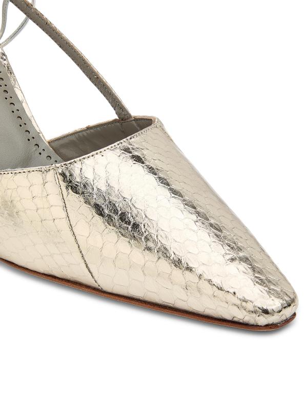 #6: حذاء سلينغ باك من الجلد المنقوش على شكل ثعبان 70 ملم من توكي - فضة