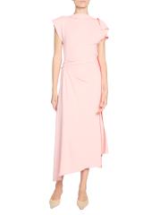 VICTORIA BECKHAM ギャザー サテン クレープミディドレス Victoria Beckham - ギャザーサテン・クレープVネック・ミディ