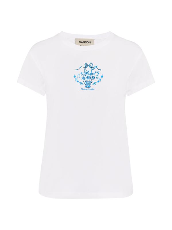 Flower Basket Shrunken Cotton T-Shirt