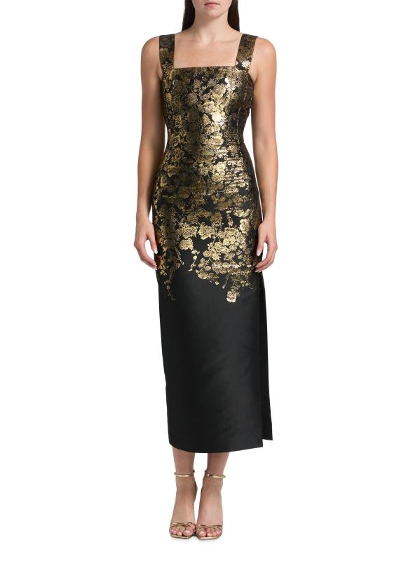 #2: فستان صحي مزركش بنقشة الزهور - أسود + ذهبي