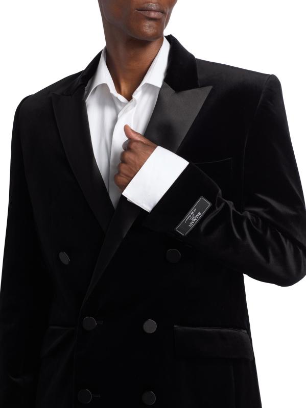 #5: بليزر مزدوج الصدر من المخمل والساتان - أسود