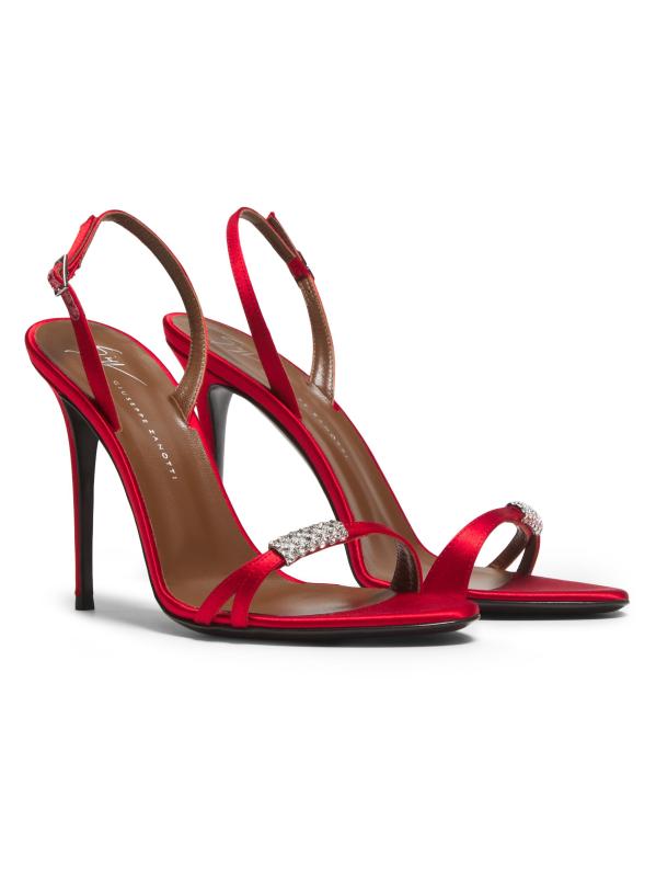 #2: صندل راسو هوت 110 ملم من كريستال سواروفسكي والحرير - أحمر