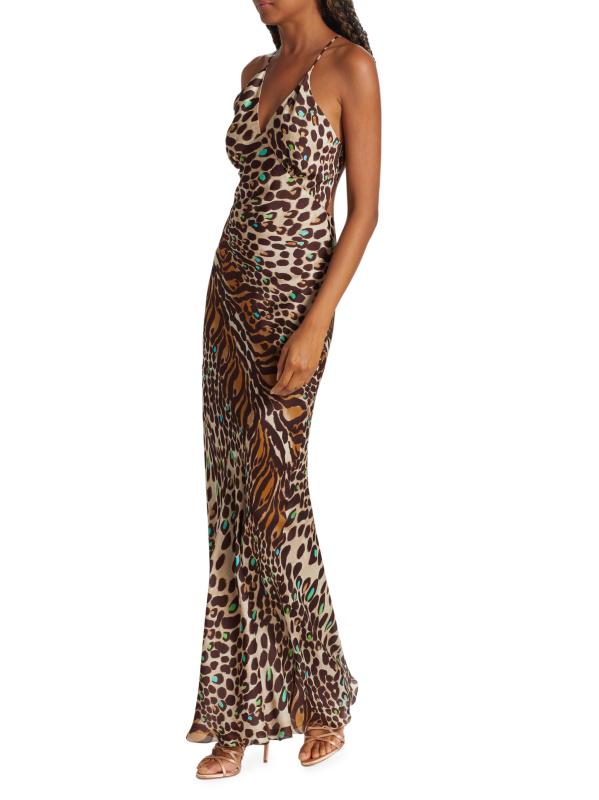 #2: فستان Estela بتصميم عمودي بنقشة جلد الفهد - حيوان بني عاري