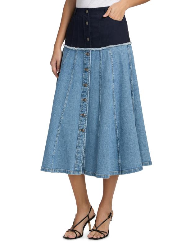 #3: تنورة متوسطة الطول من Veena Colorblocked من الدنيم بأزرار أمامية - القوات البحرية