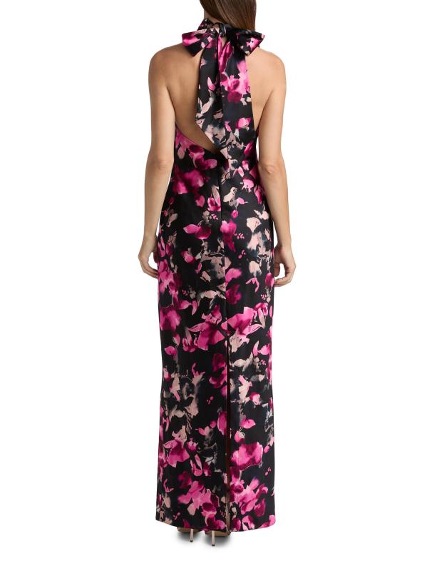 #4: فستان تاتيانا برقبة عالية من الساتان الزهري - زهور برية متعددة