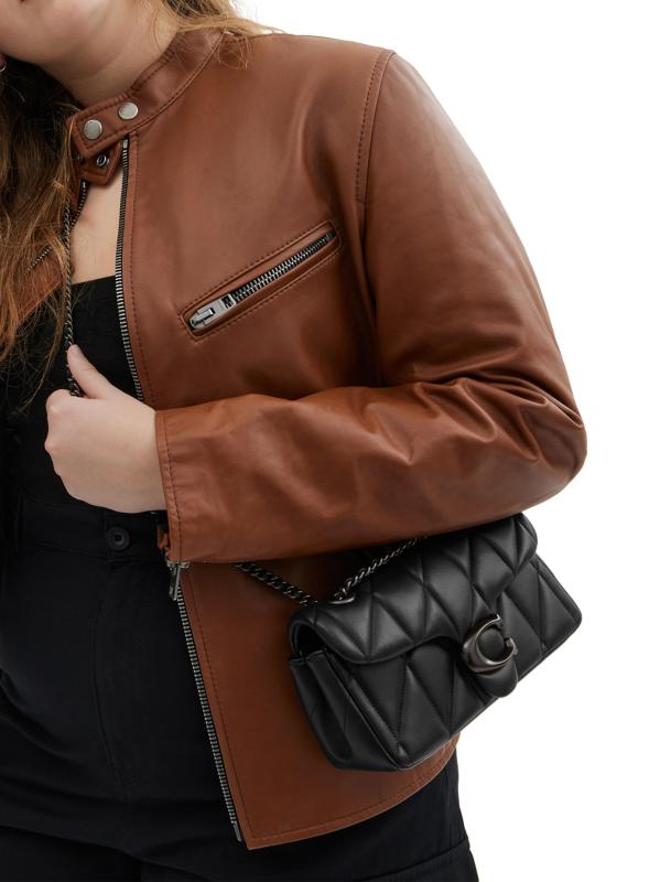 #3: حقيبة الكتف الجلدية المبطنة Tabby - أسود + ذهبي