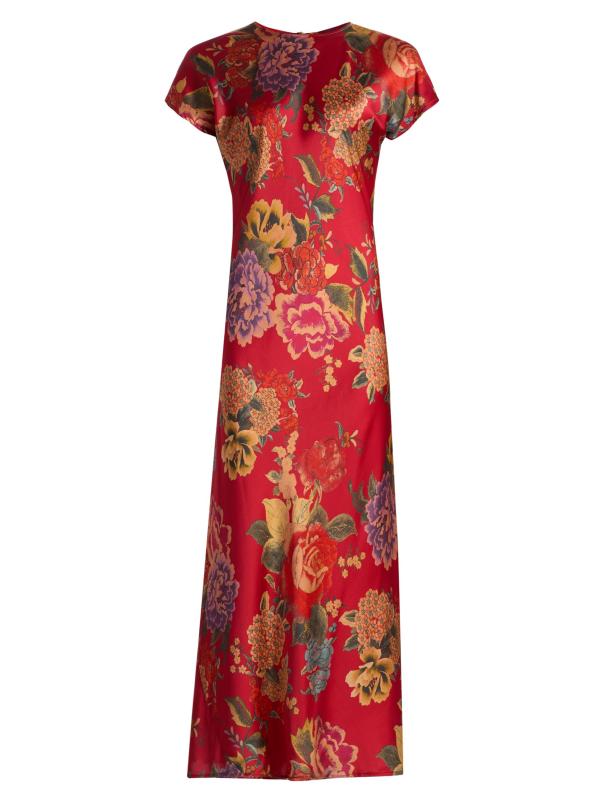 فستان بياس دولمان من الساتان بنقشة الزهور