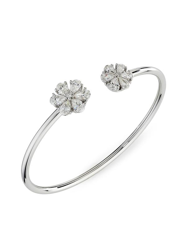 سوار زهور مرصع بالألماس عيار 18 قيراطًا من الذهب الأبيض عيار 18 قيراطًا وزهرة من الألماس عيار 2.39 TCW