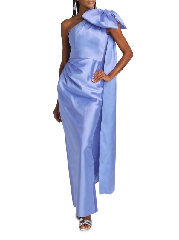 #7: فستان Elara من الصوف الحريري بكتف واحد - الحرير والصوف باللون الأزرق