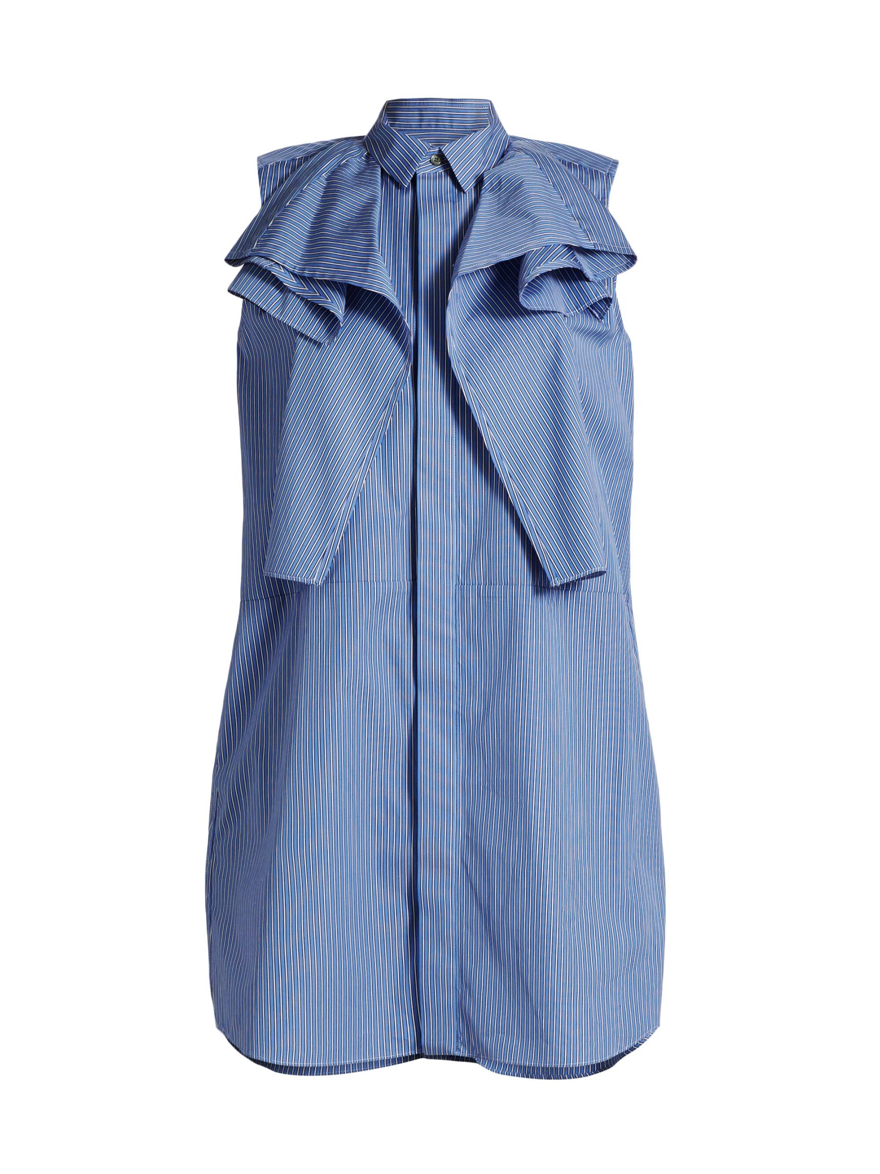 Sacai - ストライプポプリンフリルミニドレス をオンライン購入