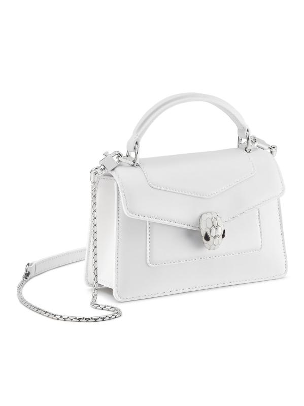 BVLGARI セルペンティ フォーエバー トップハンドル バッグ ホワイト BVLGARI - セルペンティ フォーエバー レザー トップハンドル バッグ