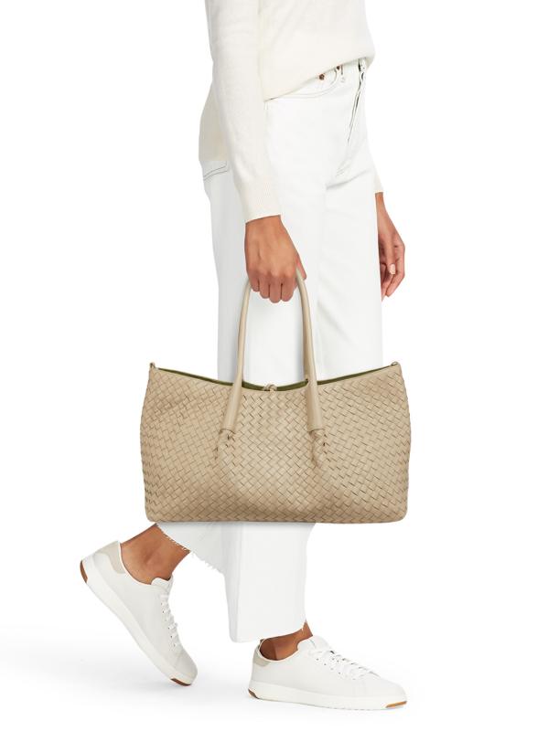 トートバッグ Bottega Veneta Sand Leather Small Pinacoteca Shopping Bag BOTTEGA VENETA Pinacoteca small intrecciato leather tote
