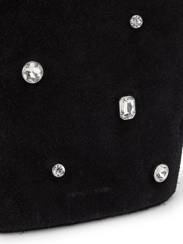 #6: حقيبة كتف صغيرة من الجلد المدبوغ مزينة بالكريستال - أسود