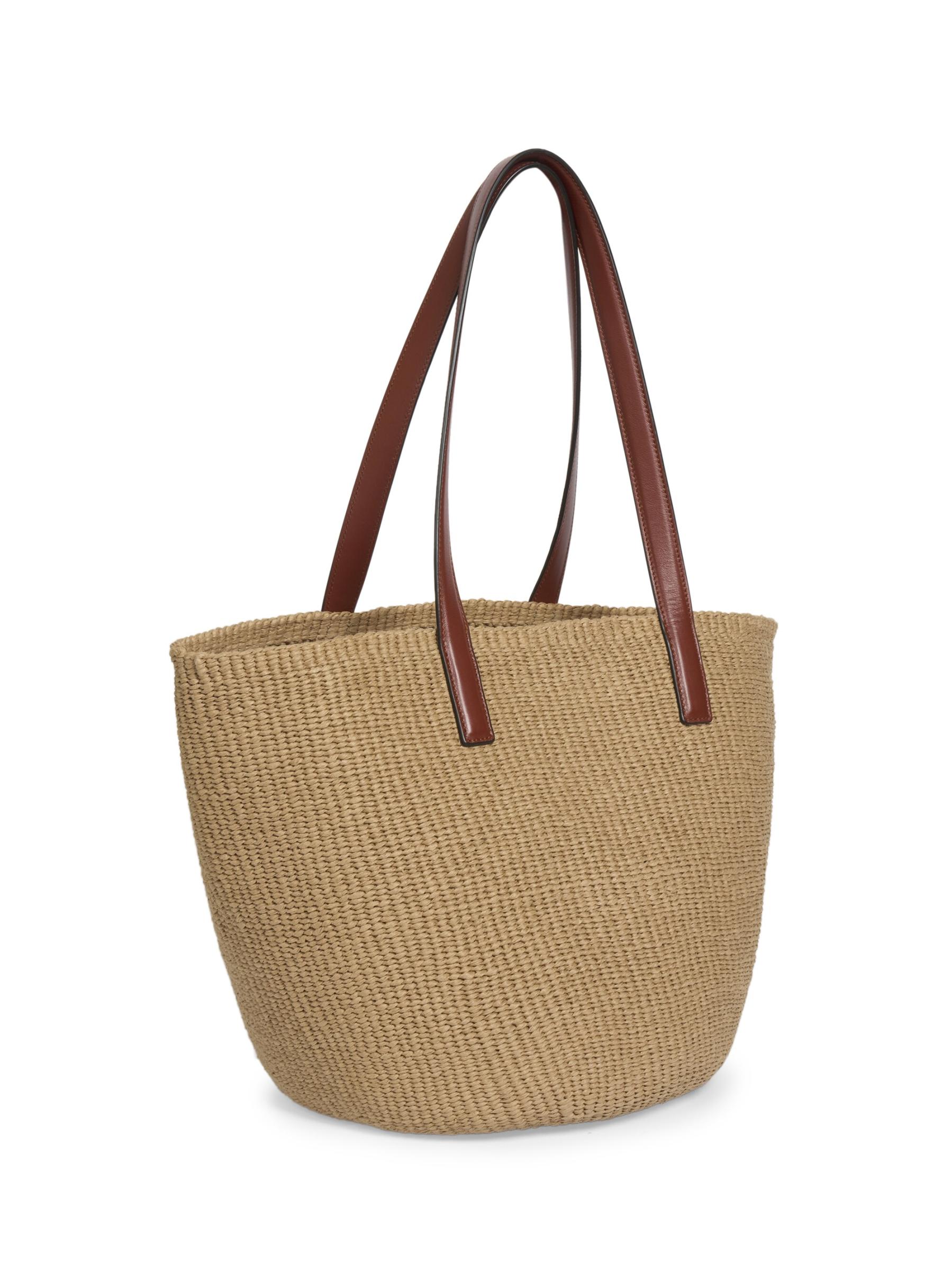送料関税込【CHLOE】ホースメダルバスケット ラフィアトート Chloé Large Horse Medal Basket In Natural Fibers in Sepia